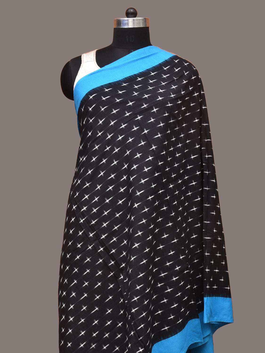 Blue and Black Pochampally Ikat Cotton Handloom Dupatta with Plus Buta Design - Global Threads | Swadesiicart