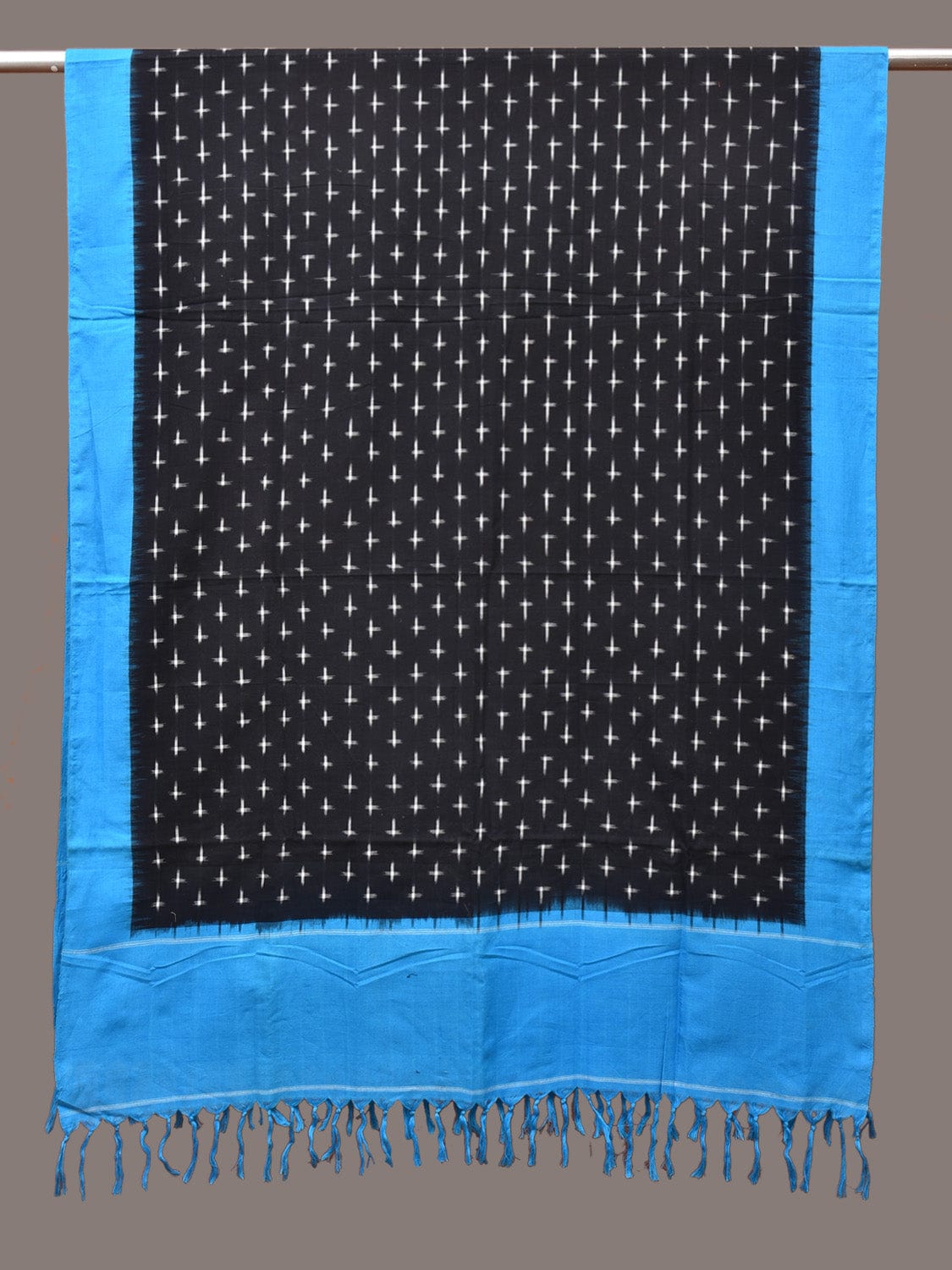 Blue and Black Pochampally Ikat Cotton Handloom Dupatta with Plus Buta Design - Global Threads | Swadesiicart