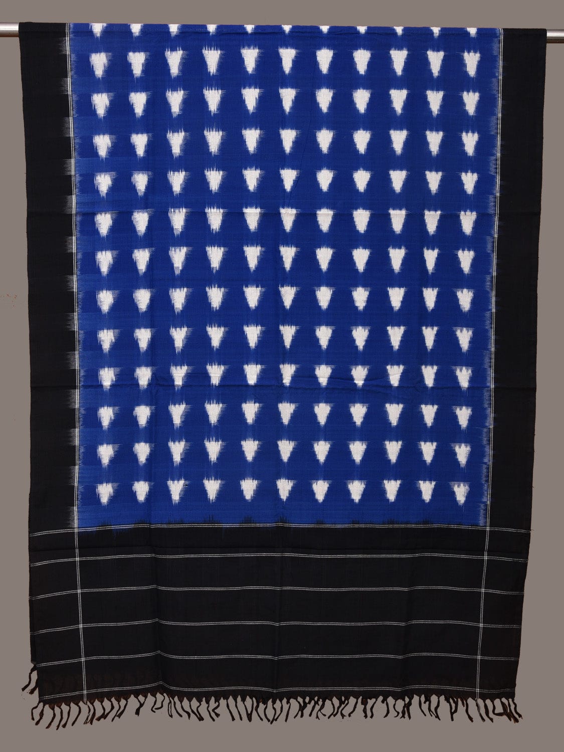 Blue and Black Pochampally Ikat Cotton Handloom Dupatta with Triangle Design - Global Threads | Swadesiicart