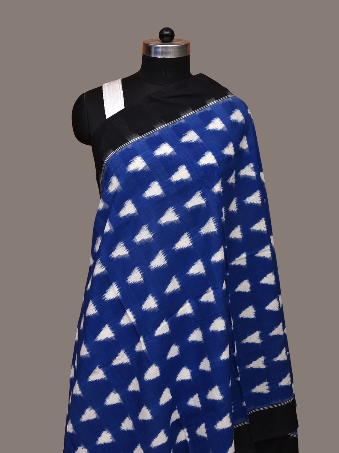 Blue and Black Pochampally Ikat Cotton Handloom Dupatta with Triangle Design - Global Threads | Swadesiicart
