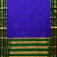 Blue and Green Gadwal Silk Handloom Saree with Checks Design - Global Threads | Swadesiicart