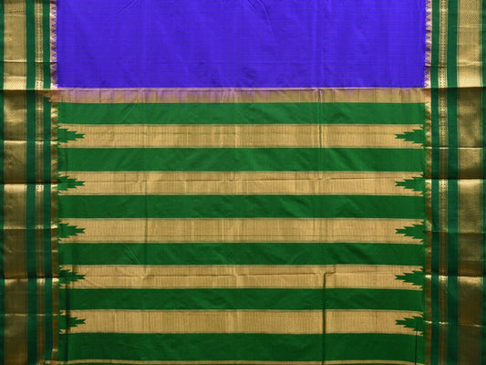 Blue and Green Gadwal Silk Handloom Saree with Checks Design - Global Threads | Swadesiicart