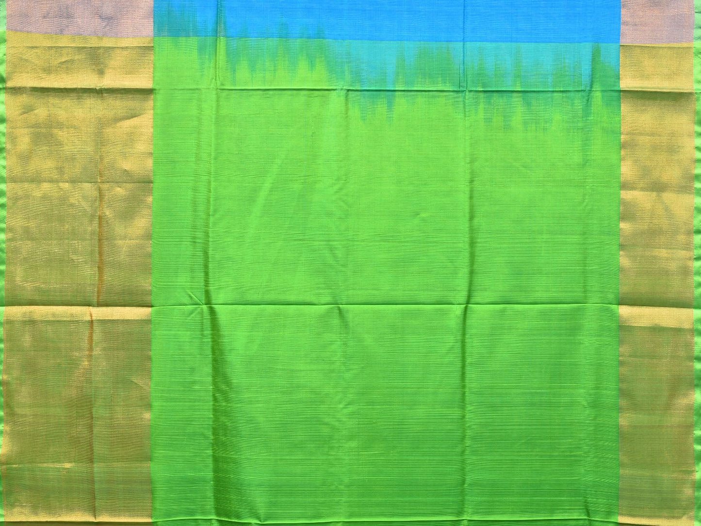 Blue and Green Uppada Silk Handloom Plain Saree with Big Border Design - Global Threads | Swadesiicart