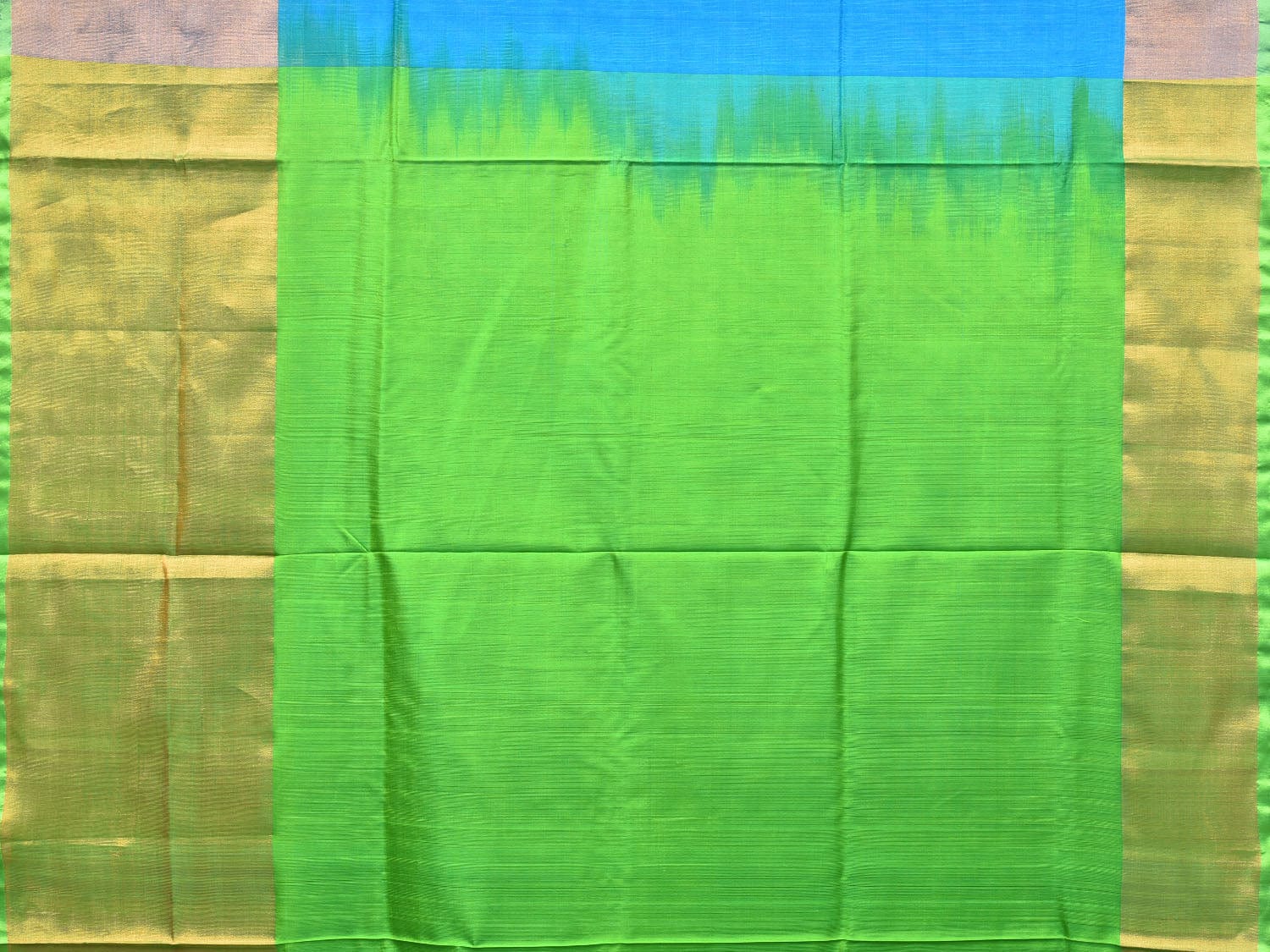 Blue and Green Uppada Silk Handloom Plain Saree with Big Border Design - Global Threads | Swadesiicart
