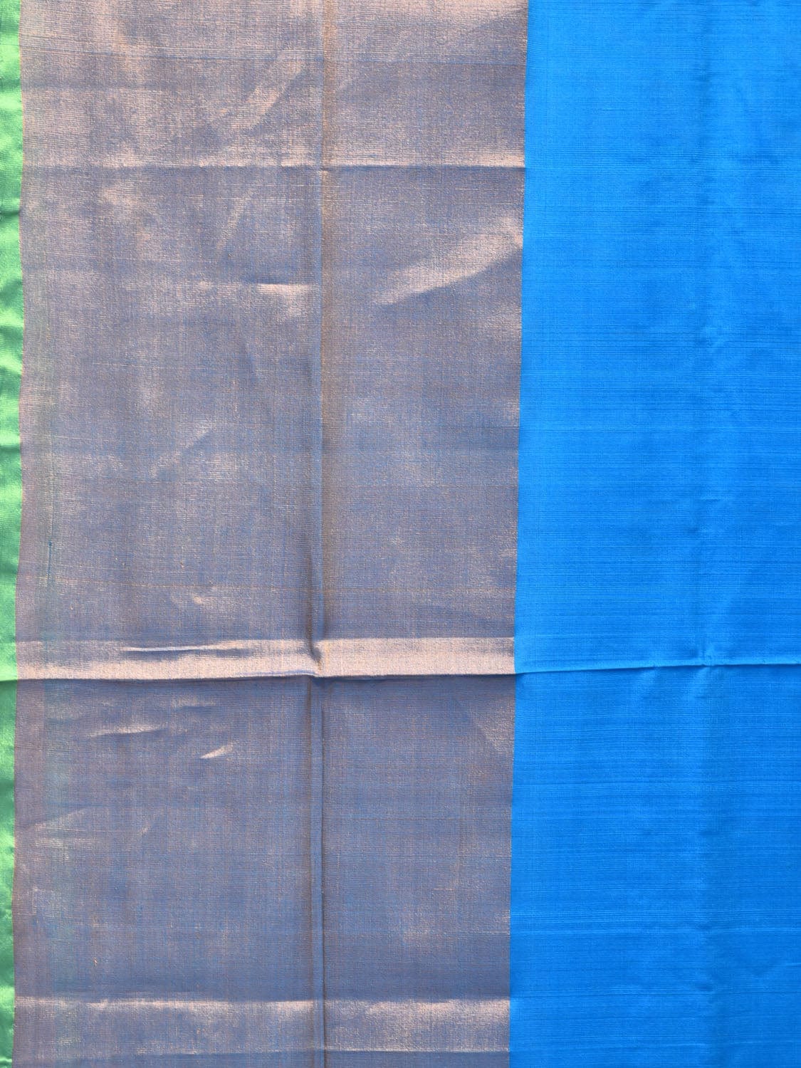 Blue and Green Uppada Silk Handloom Plain Saree with Big Border Design - Global Threads | Swadesiicart