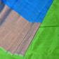 Blue and Green Uppada Silk Handloom Plain Saree with Big Border Design - Global Threads | Swadesiicart