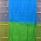 Blue and Green Uppada Silk Handloom Plain Saree with Big Border Design - Global Threads | Swadesiicart