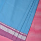 Blue and Pink Bamboo Cotton Saree with Strips Design No Blouse - Global Threads | Swadesiicart