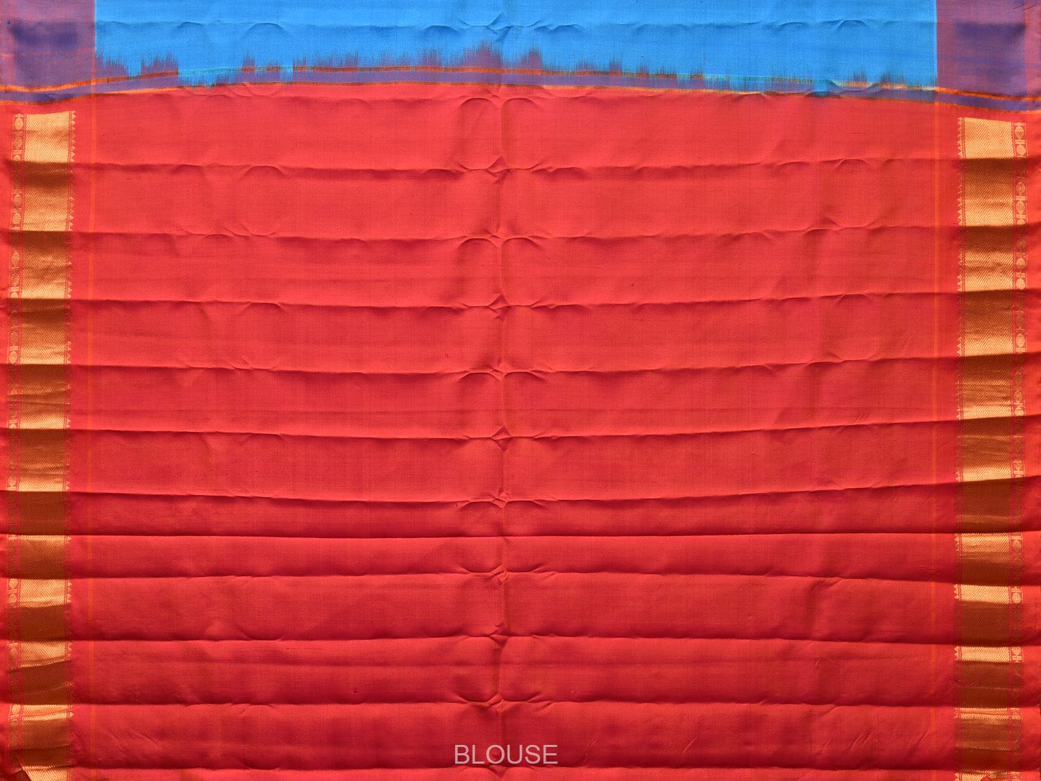 Blue and Red Gadwal Silk Handloom Saree with Mango Pallu Design - Global Threads | Swadesiicart