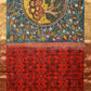 Blue and Red Kalamkari Hand Painted Ikat Silk Handloom Saree with Lotus and Krishna Design - Global Threads | Swadesiicart