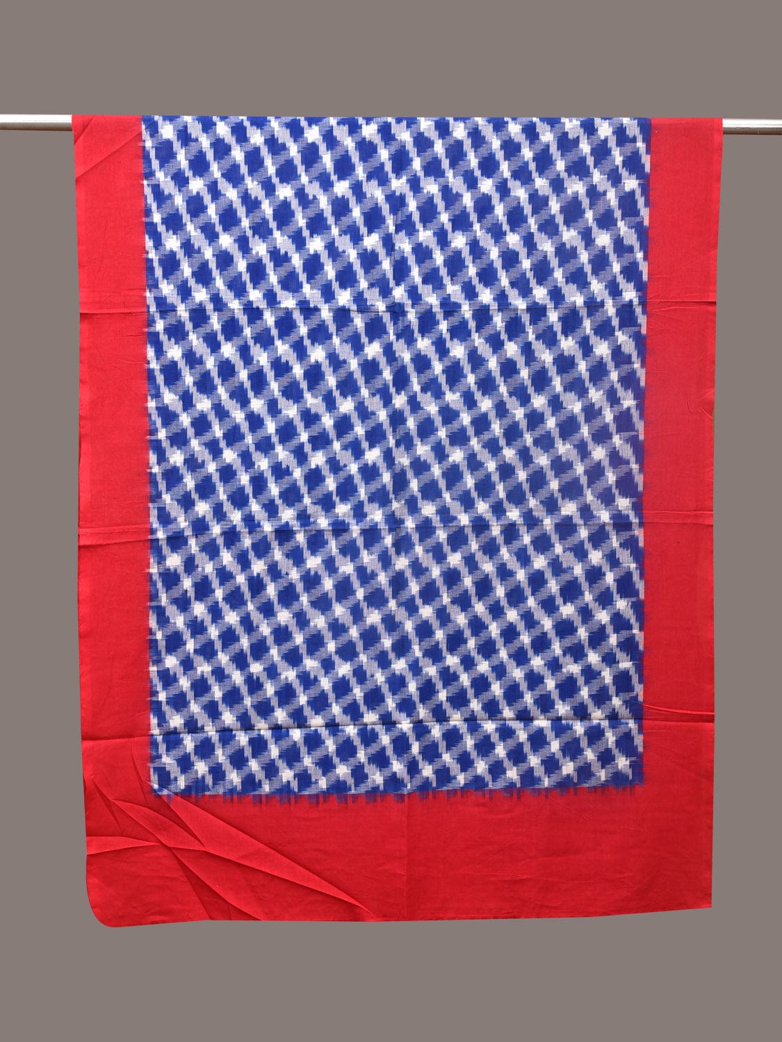 Blue and Red Pochamaplly Ikat Cotton Handloom Dupatta with Grill Design - Global Threads | Swadesiicart