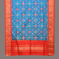 Blue and Red Pochamaplly Ikat Silk Handloom Dupatta with Geometric Design - Global Threads | Swadesiicart