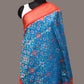 Blue and Red Pochamaplly Ikat Silk Handloom Dupatta with Geometric Design - Global Threads | Swadesiicart