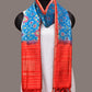 Blue and Red Pochamaplly Ikat Silk Handloom Dupatta with Geometric Design - Global Threads | Swadesiicart