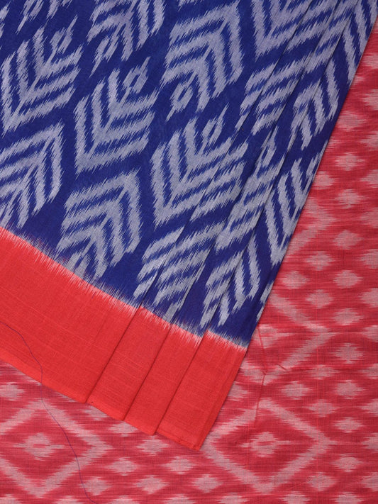 Blue and Red Pochampally Ikat Cotton Handloom Saree with All Over Design - Global Threads | Swadesiicart
