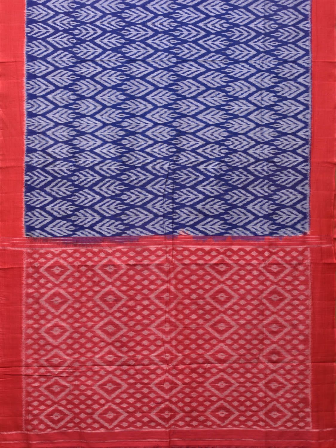 Blue and Red Pochampally Ikat Cotton Handloom Saree with All Over Design - Global Threads | Swadesiicart