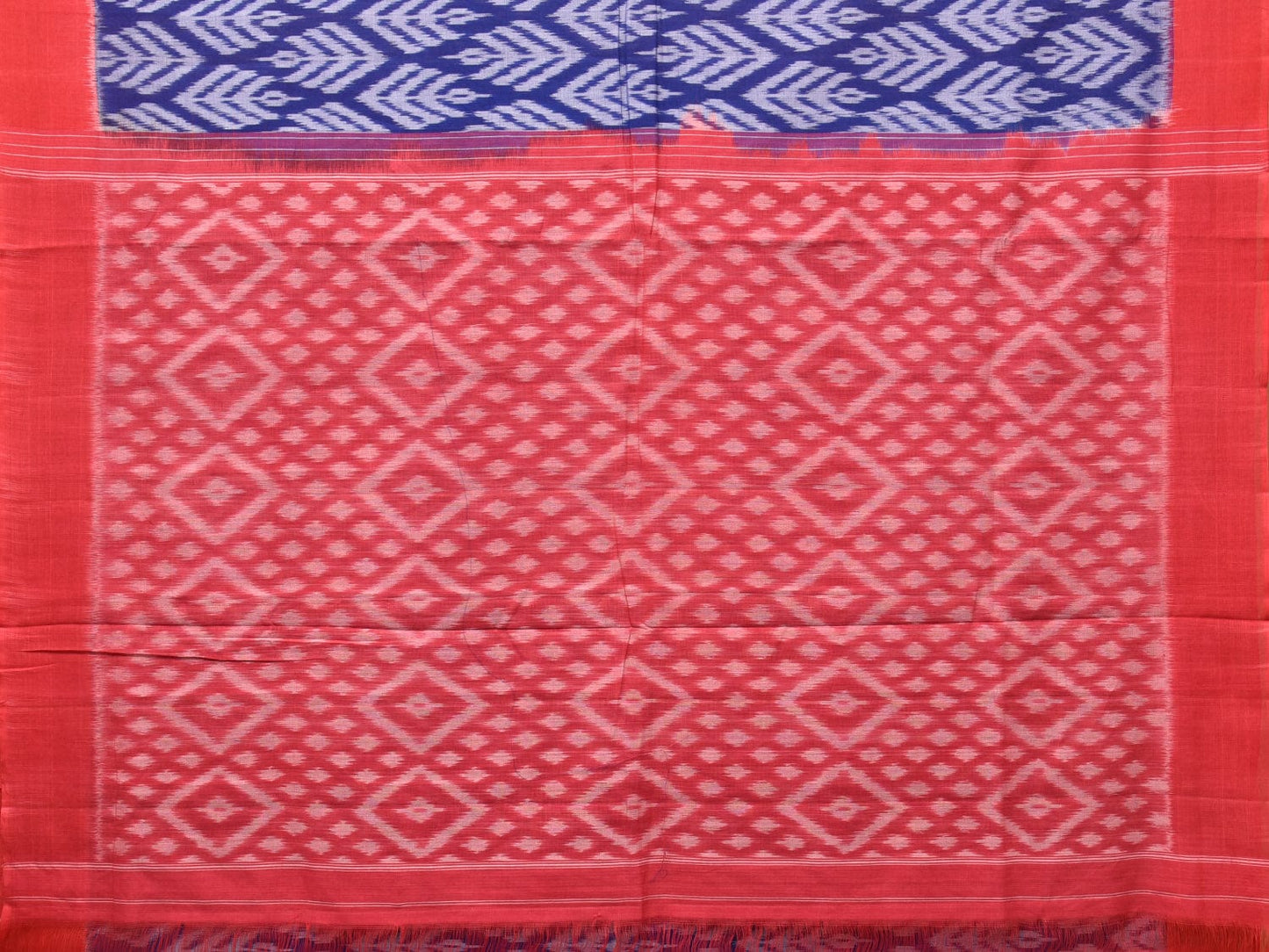 Blue and Red Pochampally Ikat Cotton Handloom Saree with All Over Design - Global Threads | Swadesiicart