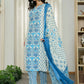 Yufta Blue And White Ethnic Motifs Straight Kurta Trouser Dupatta Set