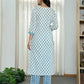 Yufta Blue And White Ethnic Motifs Straight Kurta Trouser Dupatta Set