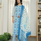 Yufta Blue And White Ethnic Motifs Straight Kurta Trouser Dupatta Set