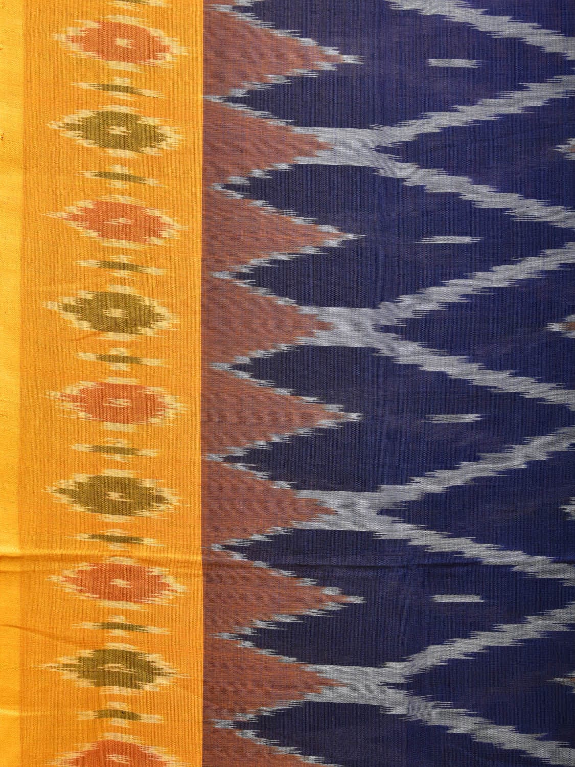 Blue and Yellow Pochampally Ikat Cotton Handloom Saree with Grill Design No Blouse - Global Threads | Swadesiicart