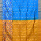 Blue and Yellow Uppada Silk Handloom Saree with Buta and Ikat Border Design - Global Threads | Swadesiicart