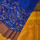 Blue and Yellow Uppada Silk Handloom Saree with One Side Border Design - Global Threads | Swadesiicart