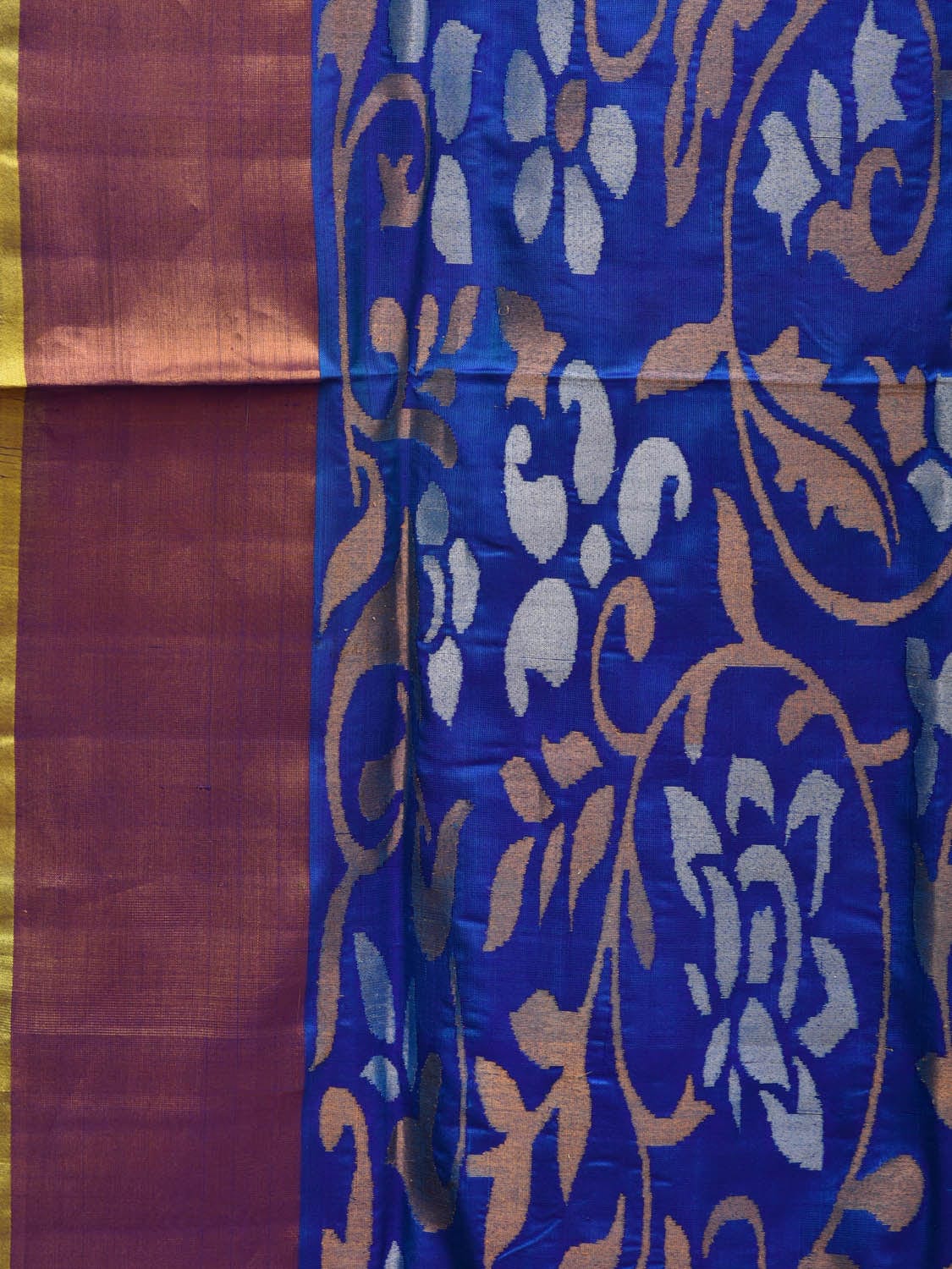 Blue and Yellow Uppada Silk Handloom Saree with One Side Border Design - Global Threads | Swadesiicart