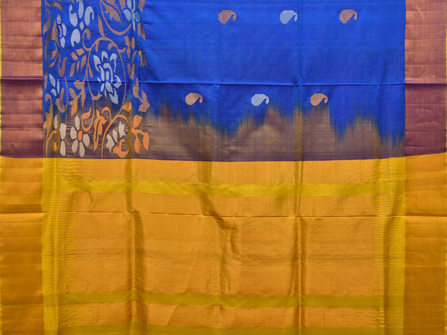 Blue and Yellow Uppada Silk Handloom Saree with One Side Border Design - Global Threads | Swadesiicart