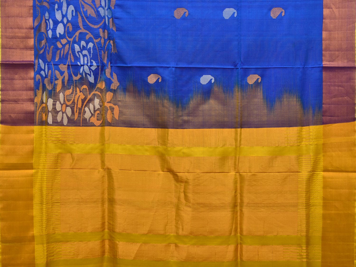 Blue and Yellow Uppada Silk Handloom Saree with One Side Border Design - Global Threads | Swadesiicart