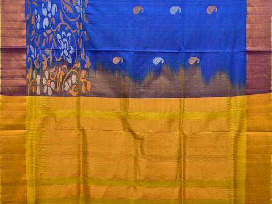 Blue and Yellow Uppada Silk Handloom Saree with One Side Border Design - Global Threads | Swadesiicart