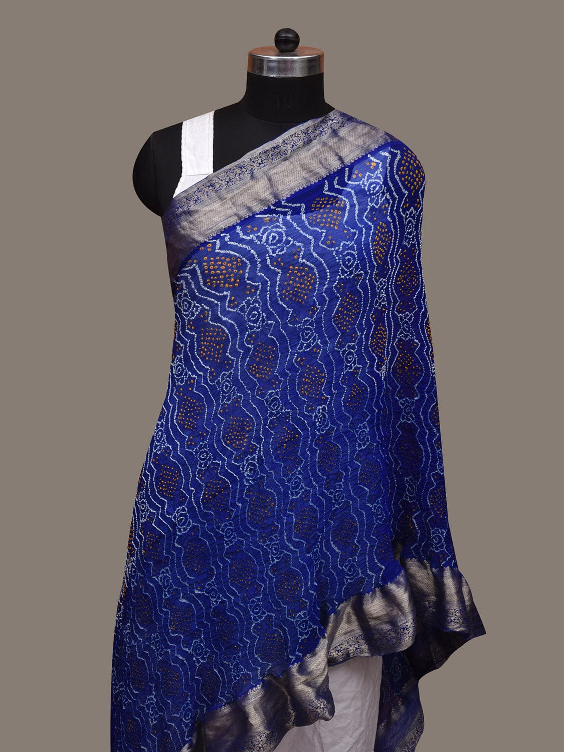 Blue Bandhani Banaras Georgette Dupatta with Border Design - Global Threads | Swadesiicart