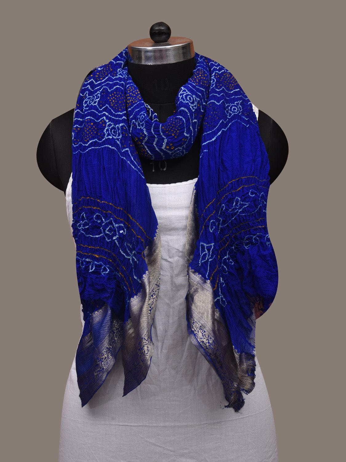 Blue Bandhani Banaras Georgette Dupatta with Border Design - Global Threads | Swadesiicart