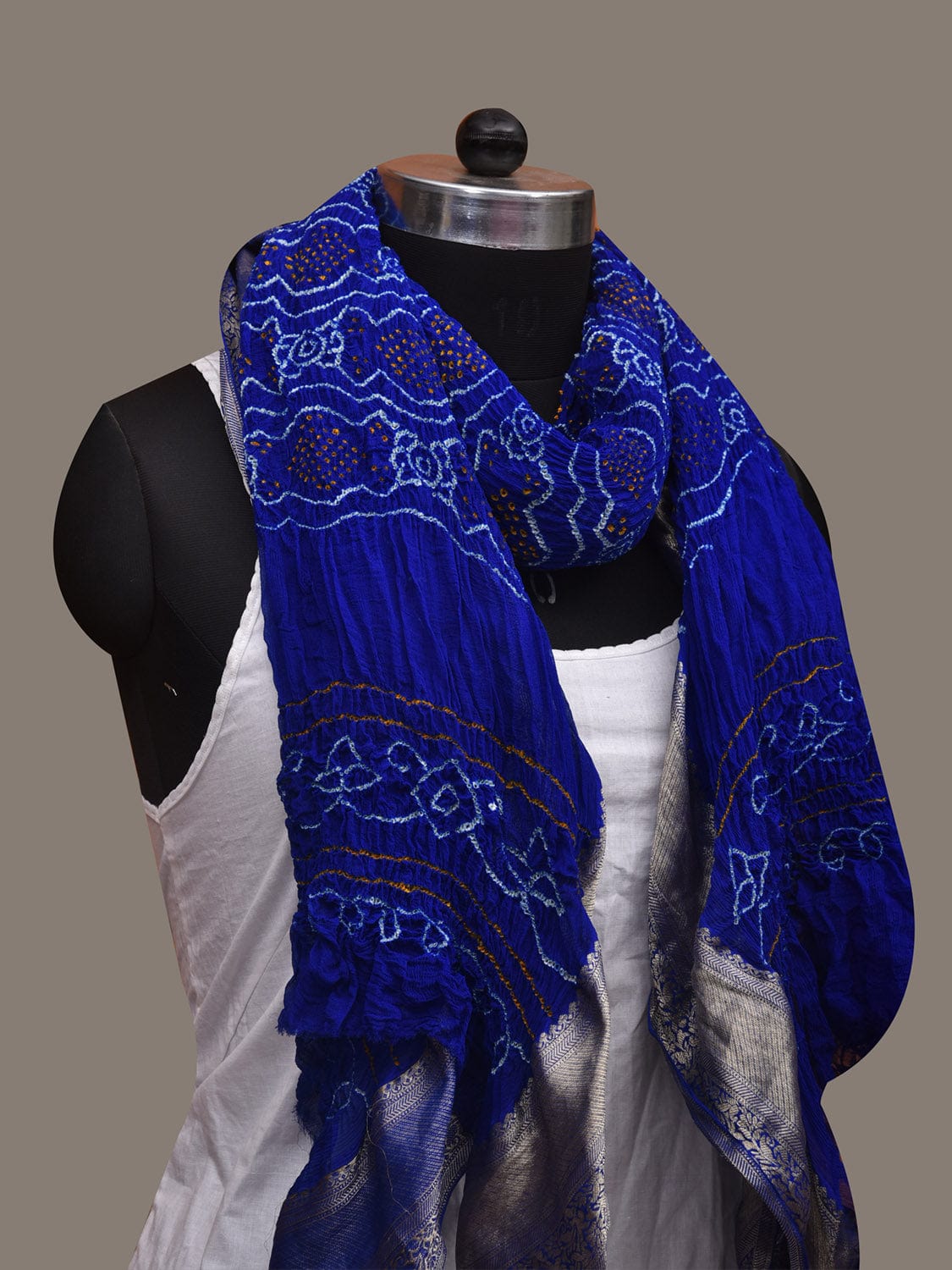 Blue Bandhani Banaras Georgette Dupatta with Border Design - Global Threads | Swadesiicart