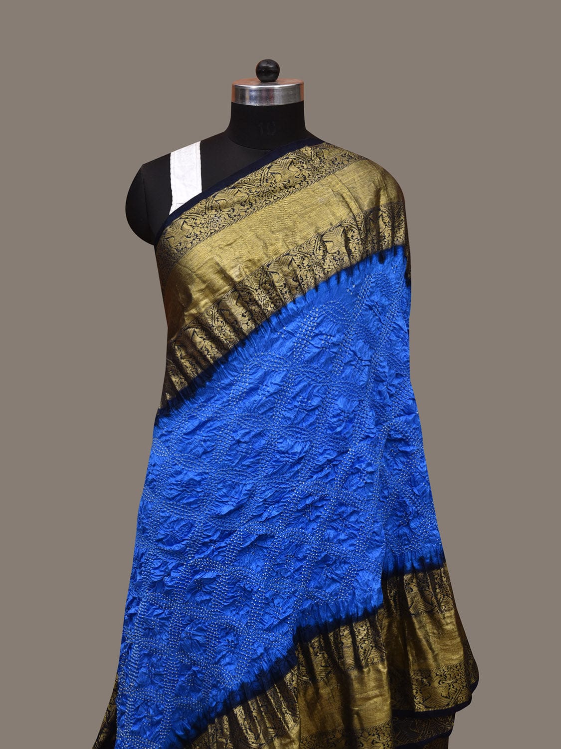 Blue Bandhani Kanchipuram Silk Handloom Dupatta with Border Design - Global Threads | Swadesiicart