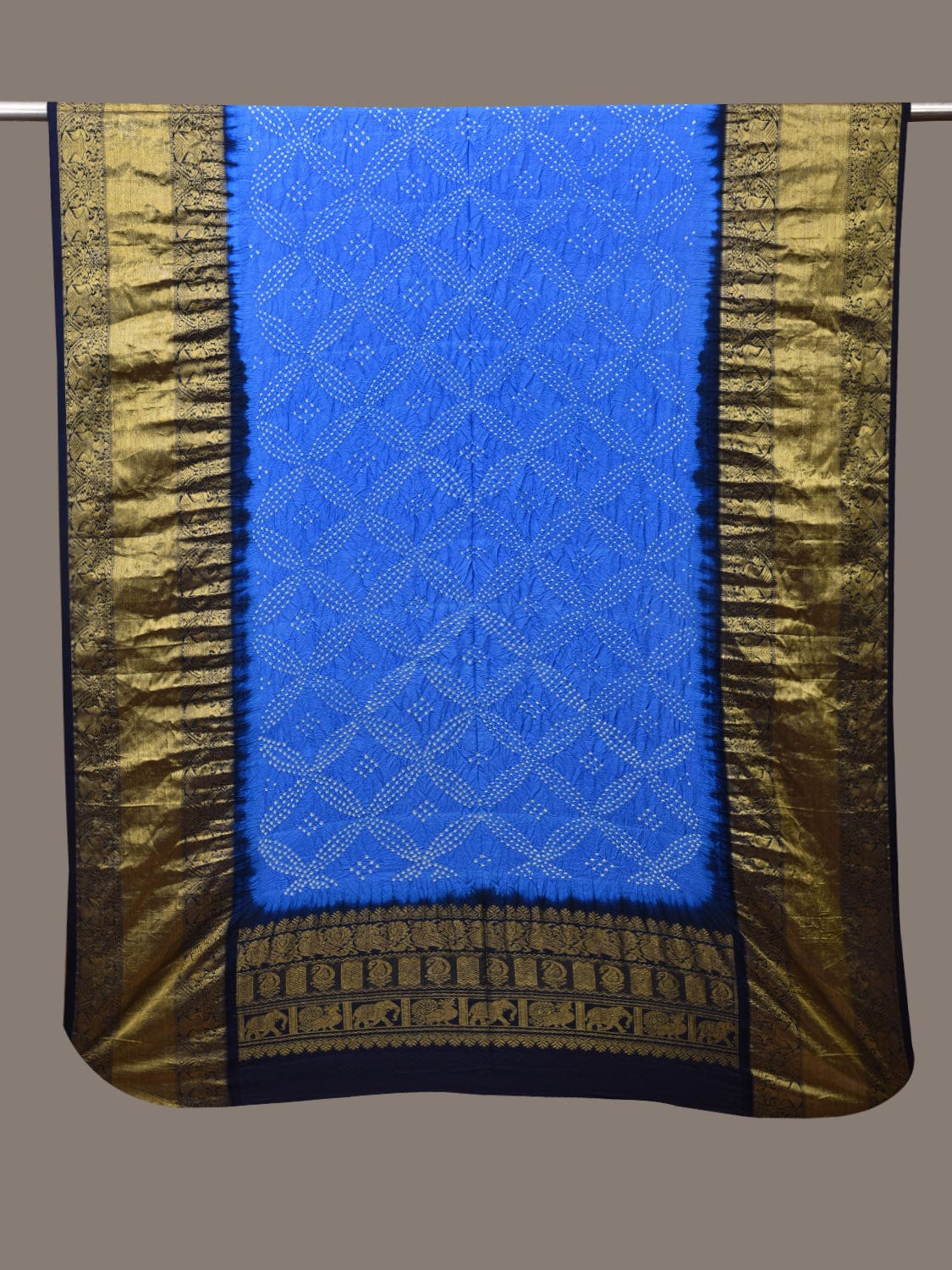 Blue Bandhani Kanchipuram Silk Handloom Dupatta with Border Design - Global Threads | Swadesiicart