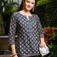 Yufta Blue Cotton Abstract Print Regular Top