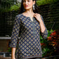 Yufta Blue Cotton Abstract Print Regular Top