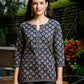 Yufta Blue Cotton Abstract Print Regular Top