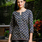 Yufta Blue Cotton Abstract Print Regular Top