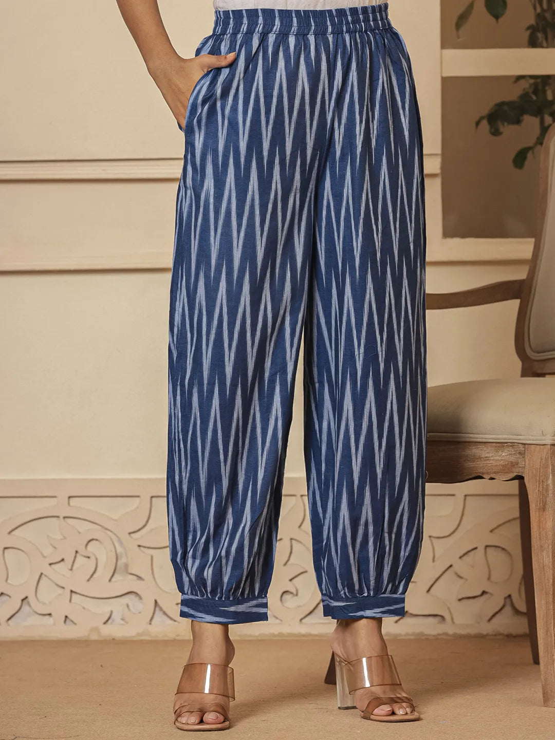 Yufta Blue Cotton Ikat Co-Ord Set - Swadesiicart