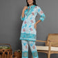 Yufta Blue Cotton Schiffli Co-Ord Set With Lace Detailing - Swadesiicart