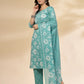 Yufta Blue Embroidered Straight Kurta Trouser And Dupatta Set