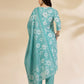 Yufta Blue Embroidered Straight Kurta Trouser And Dupatta Set