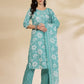Yufta Blue Embroidered Straight Kurta Trouser And Dupatta Set