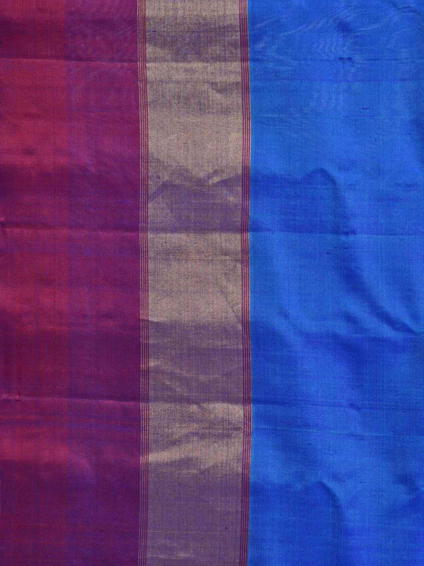 Blue Gadwal Silk Handloom Saree with Strips Border Design - Global Threads | Swadesiicart