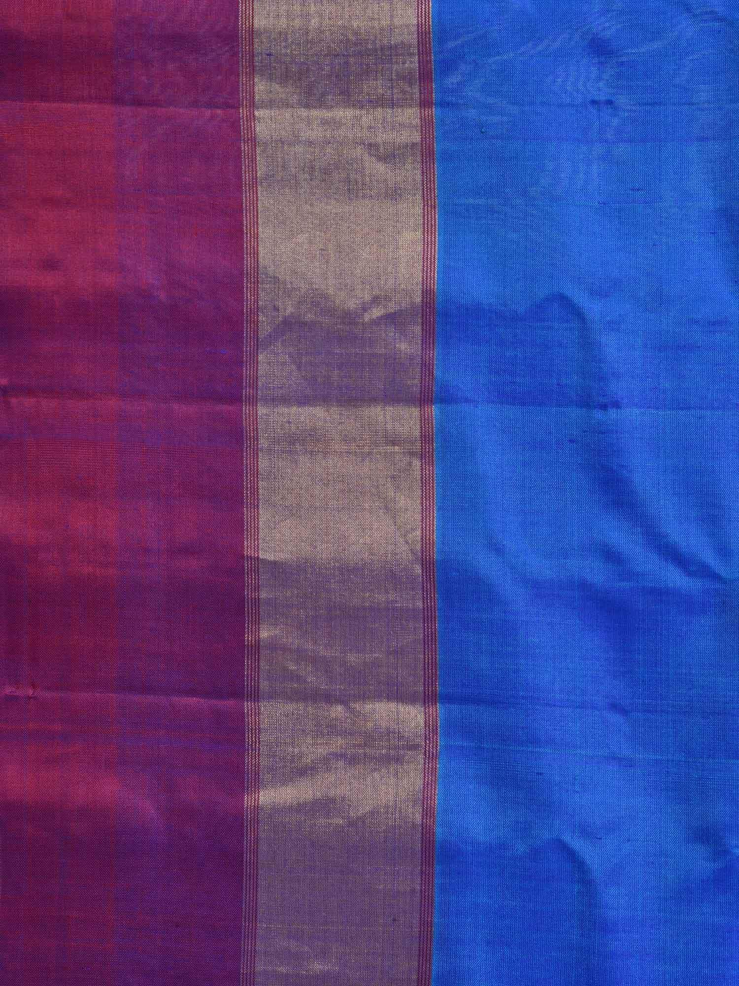 Blue Gadwal Silk Handloom Saree with Strips Border Design - Global Threads | Swadesiicart