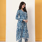 Yufta Blue Ikat Pure Cotton High Low Cord Set - Swadesiicart