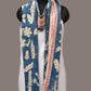 Blue Kalamkari Hand Painted Cotton Handloom Dupatta with Leaves and Doby Border Design - Global Threads | Swadesiicart
