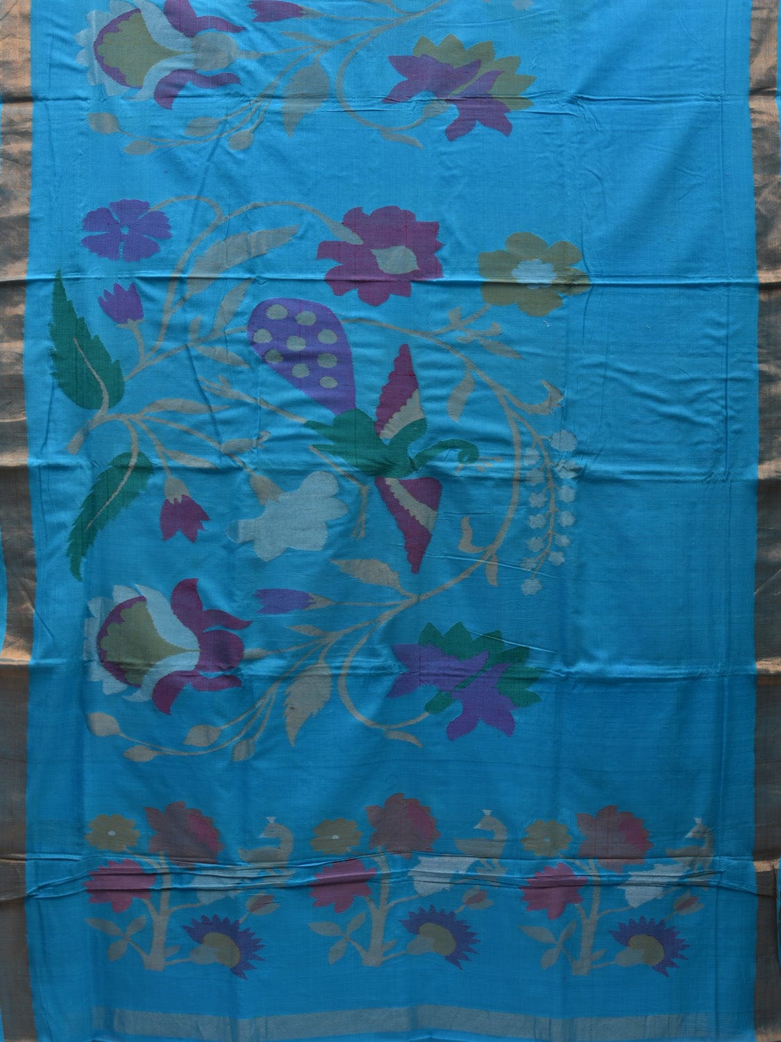 Blue Khadi Cotton Handloom Saree with Pallu and Border Design - Global Threads | Swadesiicart